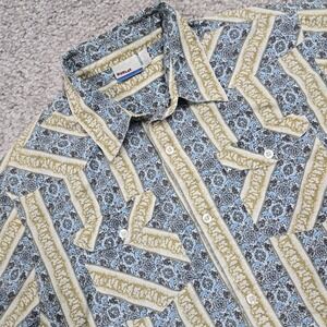 Hurley Shirt Mens Medium Blue Brown Button Hawaiian Surfer Y2K‎ Skater Western